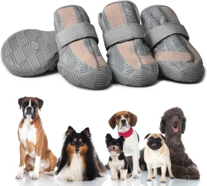 Dog Shoes,Mesh Breathable Dog Boots for Walking Running Hiking,Soft Non-Slip Rugged Rubber Sole Dog Booties with Adjustable Straps 4Pcs,Grey-Size7