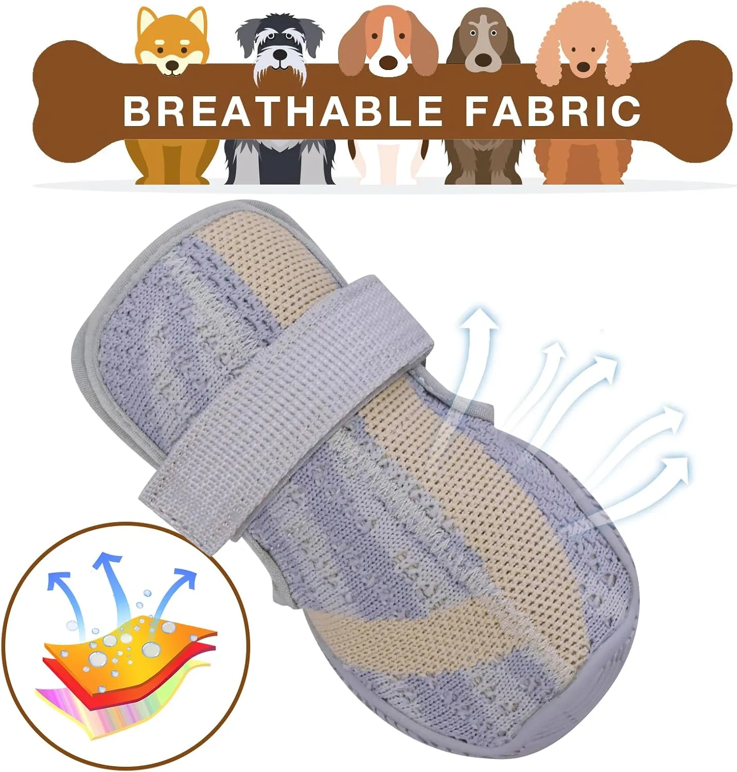 Dog Shoes,Mesh Breathable Dog Boots for Walking Running Hiking,Soft Non-Slip Rugged Rubber Sole Dog Booties with Adjustable Straps 4Pcs,Grey-Size7