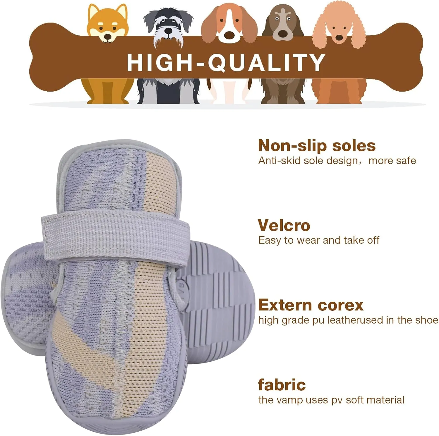 Dog Shoes,Mesh Breathable Dog Boots for Walking Running Hiking,Soft Non-Slip Rugged Rubber Sole Dog Booties with Adjustable Straps 4Pcs,Grey-Size7