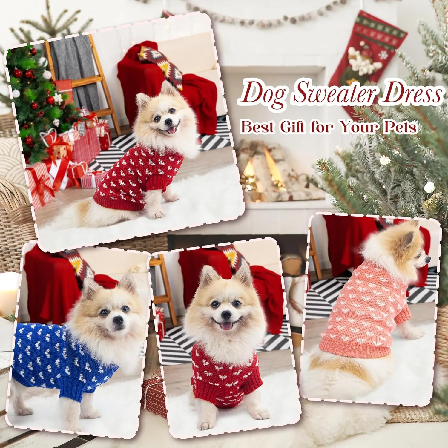 Dog Sweater Heart Puppy Sweater Warm Soft Pet Cloth Dog Outfits for Small Dogs and Cats (Pink, S)