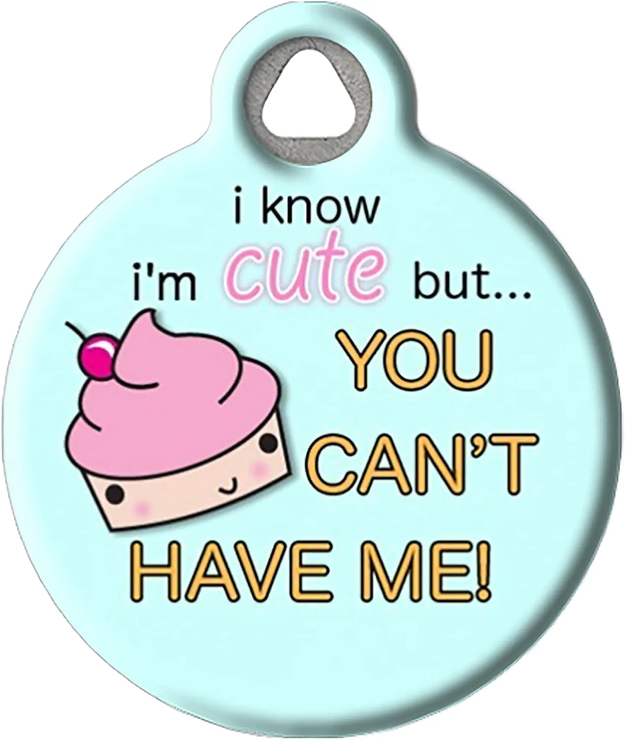 Dog Tag Art Cute as a Cupcake Personalized Pet ID Tag for Dogs and Cats, Silent Polymer Coated Stainless Steel Nametag with Customized Identification Information, Small .875 Diameter