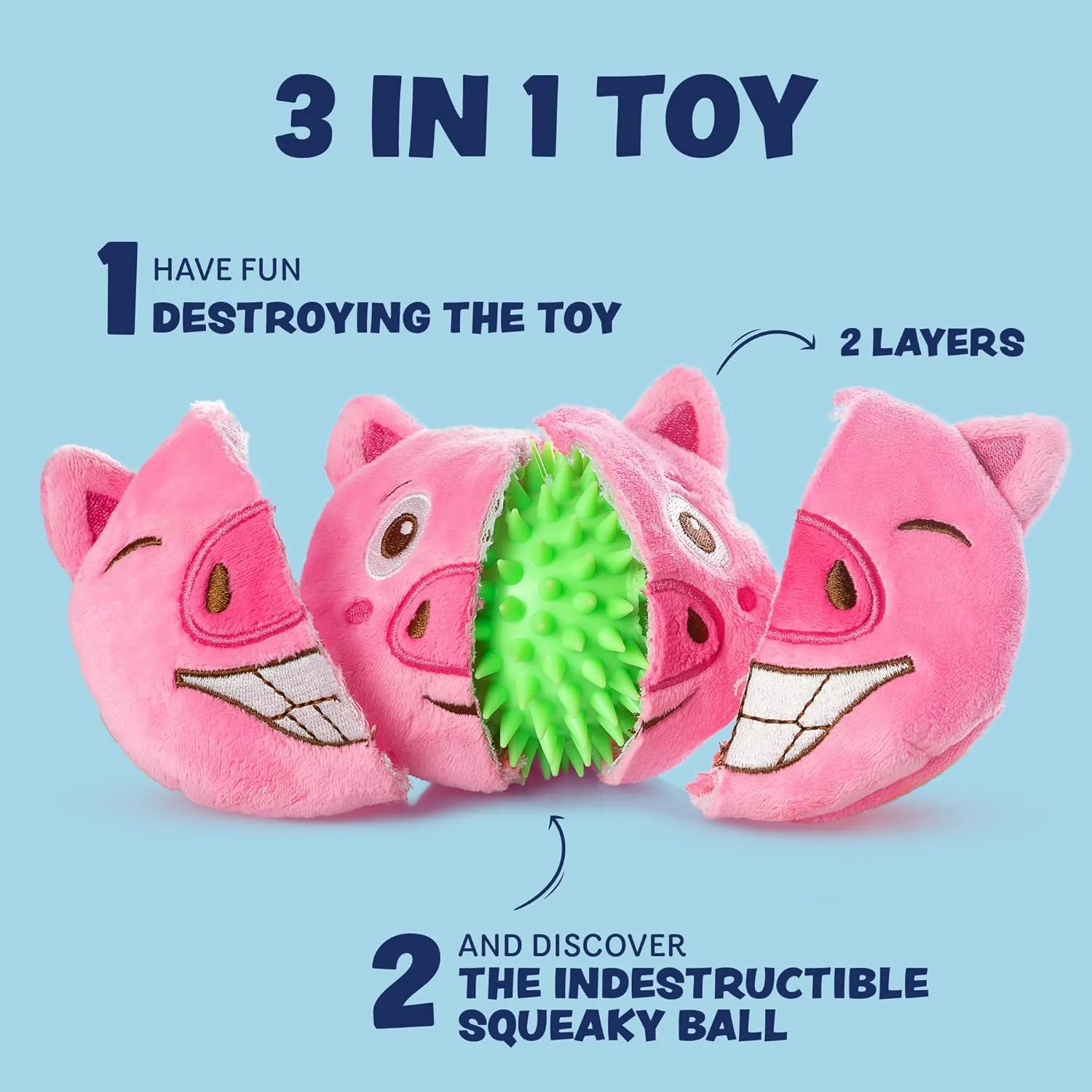 Dog Toys for Aggressive Chewers (3in1) - Squeaky and Interactive - for Medium Dogs, Large & Small Breeds - Puppy Teething Chew Toy - Juguetes Perros - Pink