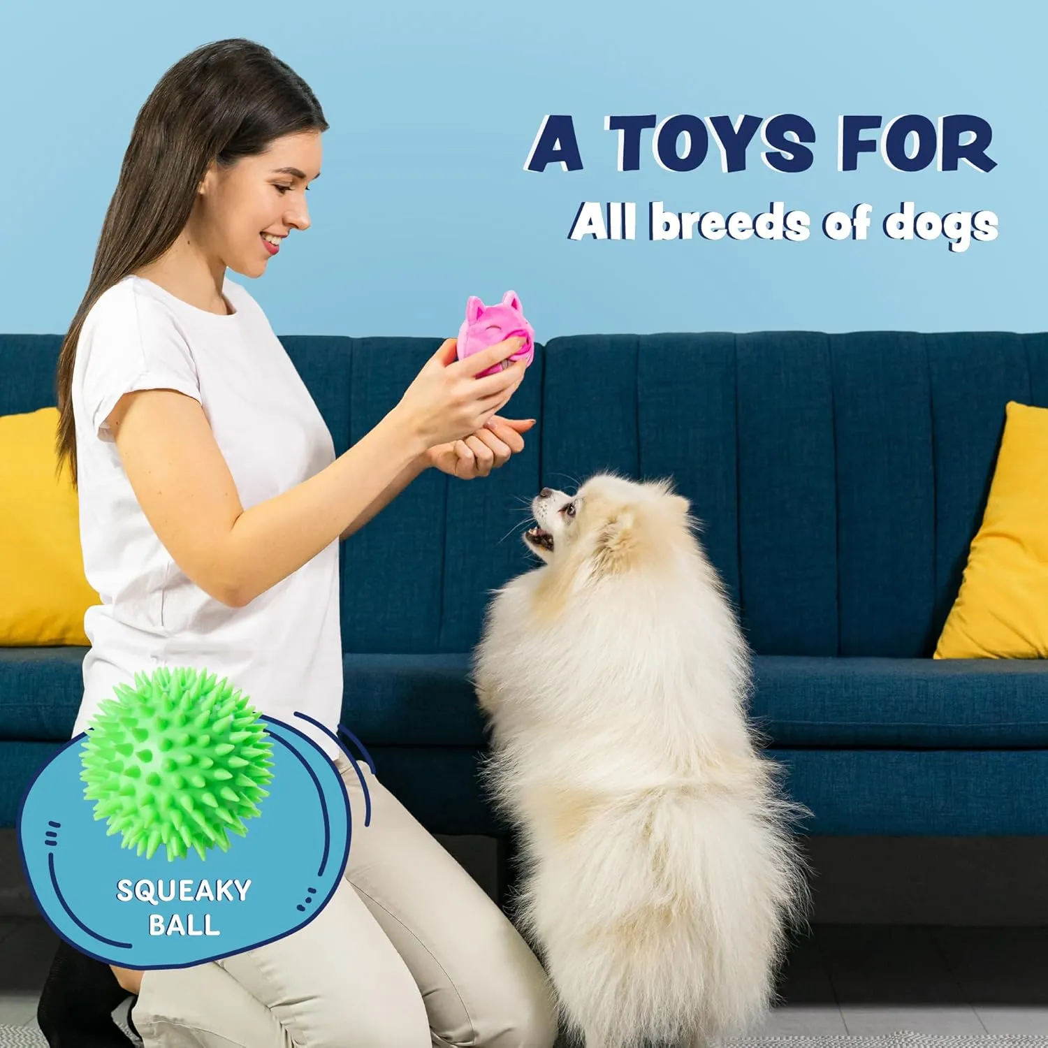 Dog Toys for Aggressive Chewers (3in1) - Squeaky and Interactive - for Medium Dogs, Large & Small Breeds - Puppy Teething Chew Toy - Juguetes Perros - Pink