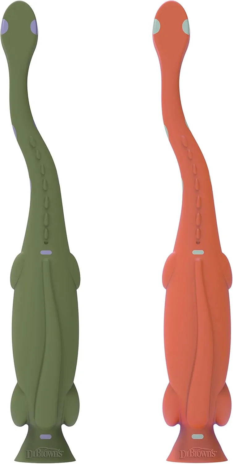 Dr. Brown's Toddler Toothbrush, Dinosaur, Green and Orange, 2-Pack