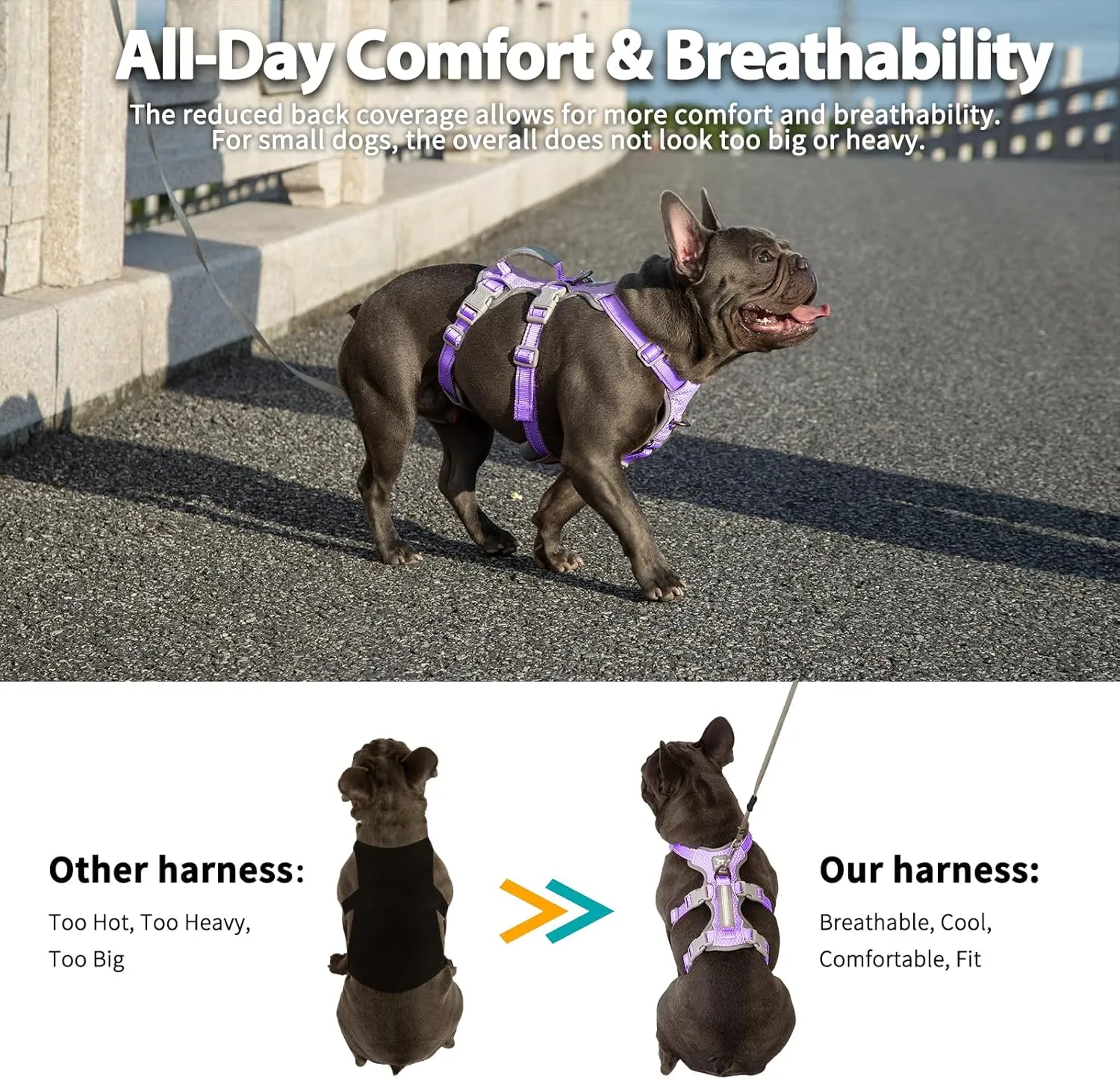 Escape Proof Dog Harness,No Pull Reflective Harness with Lift Handle,Adjustable Pet Vest with Front and Back Leash Clips for Small Medium Large Dogs Walking Hiking Training(Lavender Purple,XL)