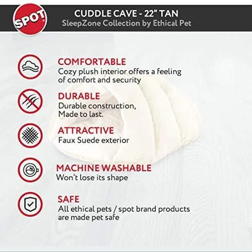Ethical Pets Sleep Zone Faux Suede Cuddle Cave Dog Bed - Fabric Bottom - 22X17 Inches/Tan/Attractive, Durable, Comfortable, Washable