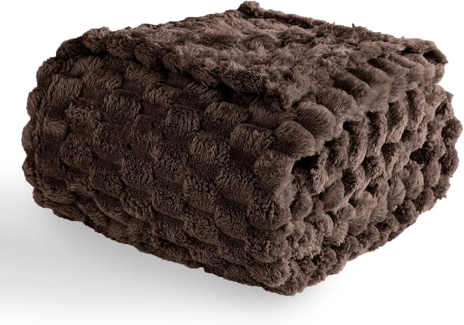 Excervent Flannel Fleece Throw Blanket(50x70 inches), Big 3D Clouds Stylish Hexagon Jacquard Decorative Fuzzy Blankets for Household, Camping, and Travel, Super Soft Cozy, Brown