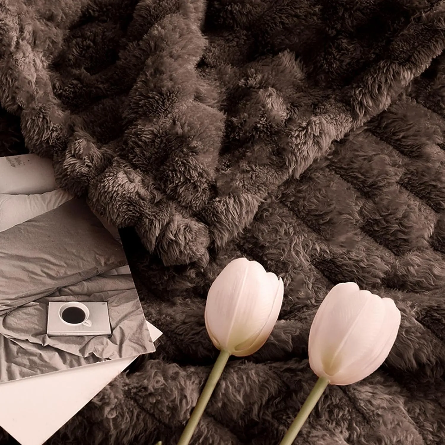 Excervent Flannel Fleece Throw Blanket(50x70 inches), Big 3D Clouds Stylish Hexagon Jacquard Decorative Fuzzy Blankets for Household, Camping, and Travel, Super Soft Cozy, Brown