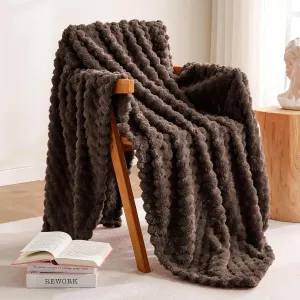 Excervent Flannel Fleece Throw Blanket(50x70 inches), Big 3D Clouds Stylish Hexagon Jacquard Decorative Fuzzy Blankets for Household, Camping, and Travel, Super Soft Cozy, Brown