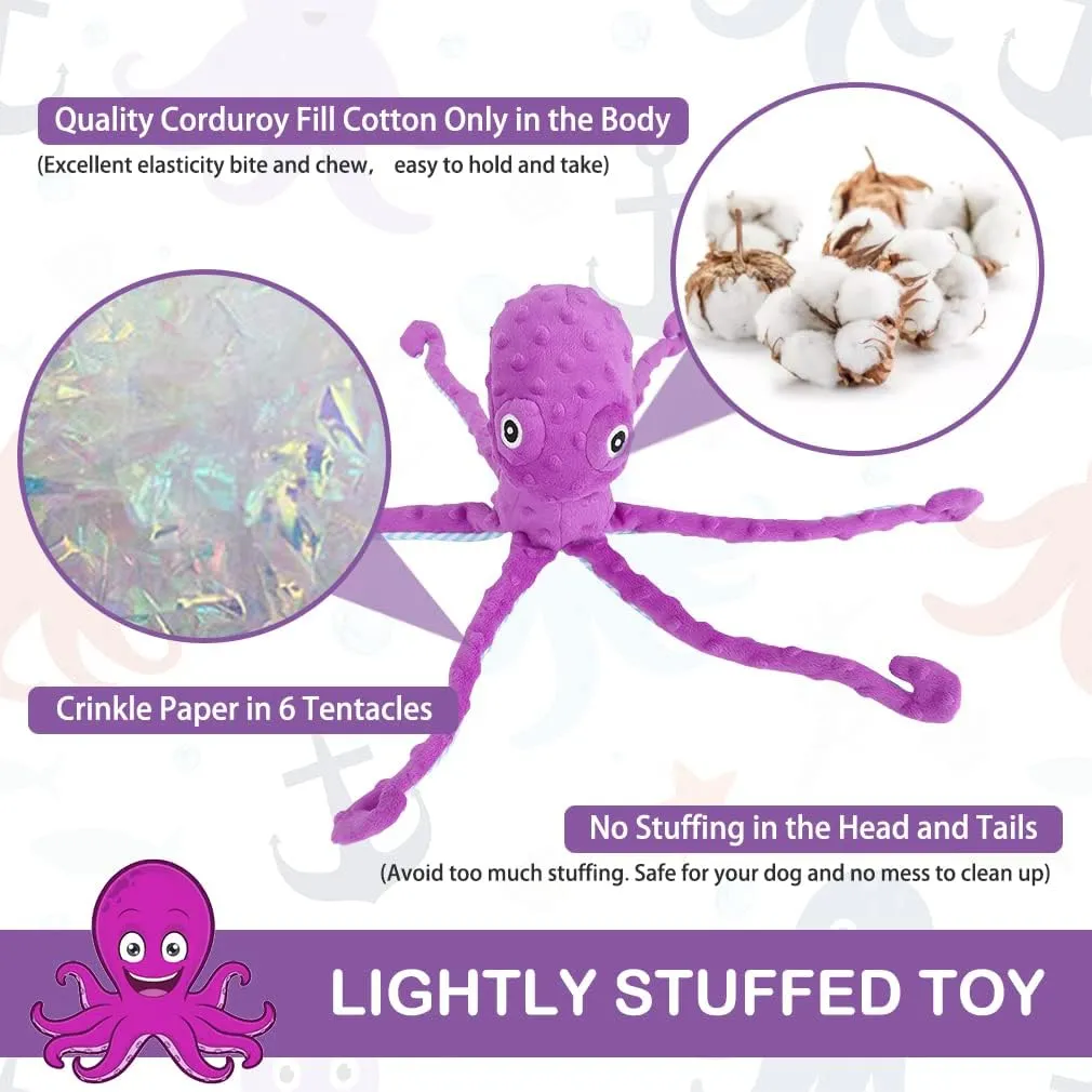 EXPAWLORER Octopus Dog Toy - Best Dog Squeaky Toys Puppy Birthday Gift Soft Stuffed Chew Toy, Crinkle Paper and Built-in Squeaker Durable Interactive Plush Toy for Small Medium Large Dogs, Purple