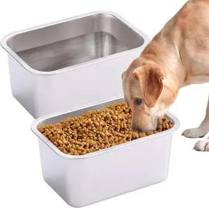 Fhiny 2 PCS Stainless Steel Dog Bowl, 2 Gallon Capacity Durable Metal Water Dish for Large Dogs, Indoor/Outdoor, Dishwasher Safe