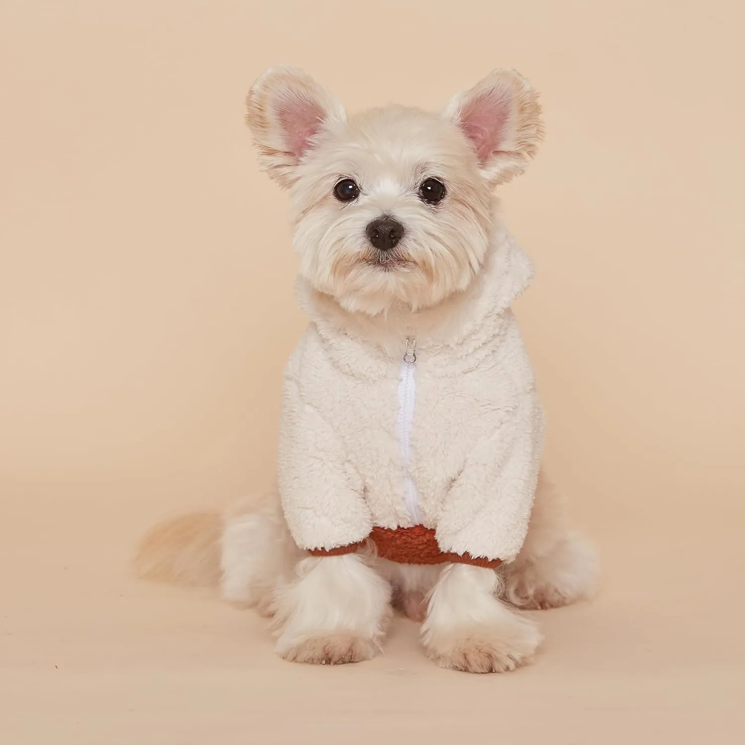 FLOT Designer Dog Fluffy Fleece Anorak Hoodie Zipper Sweater Jacket Coat Premium Materials Tailored Fit Designed and Made in Korea (Brown) XX-Large