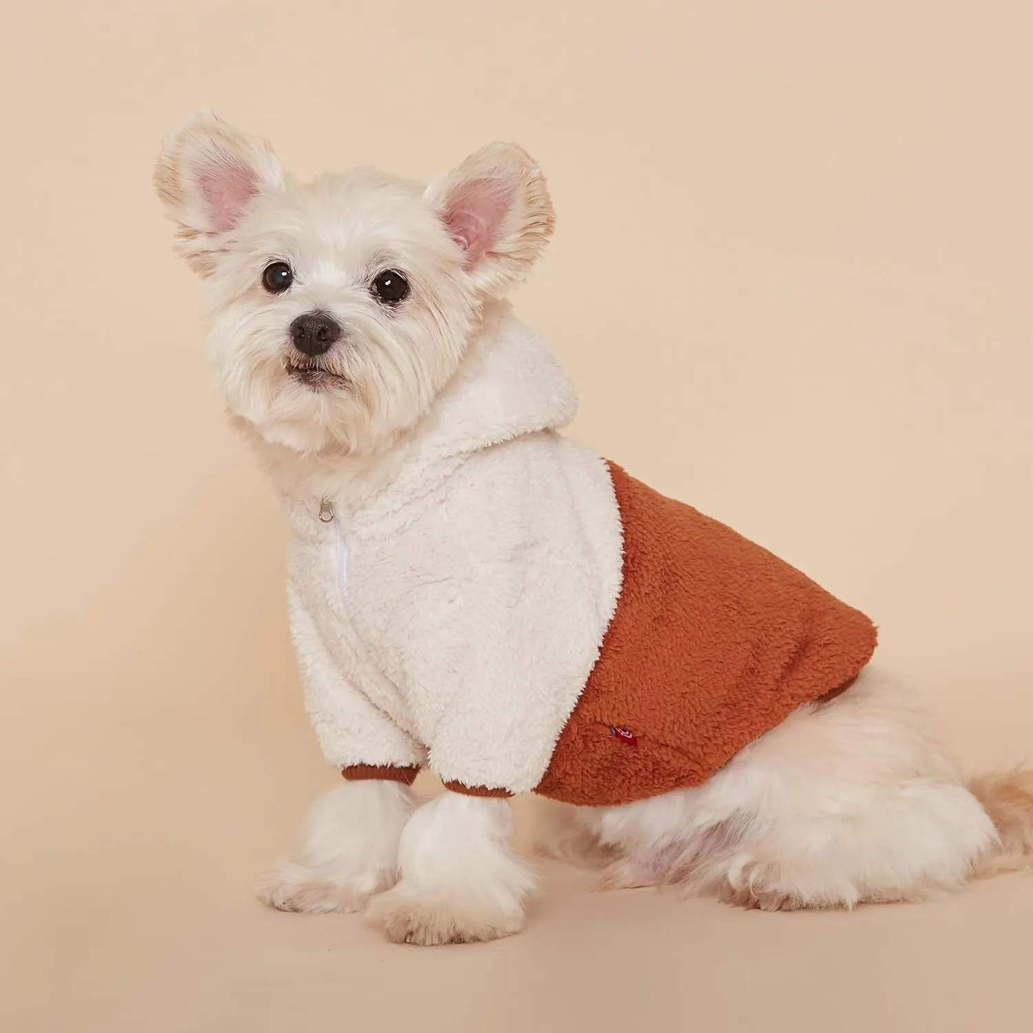 FLOT Designer Dog Fluffy Fleece Anorak Hoodie Zipper Sweater Jacket Coat Premium Materials Tailored Fit Designed and Made in Korea (Brown) XX-Large
