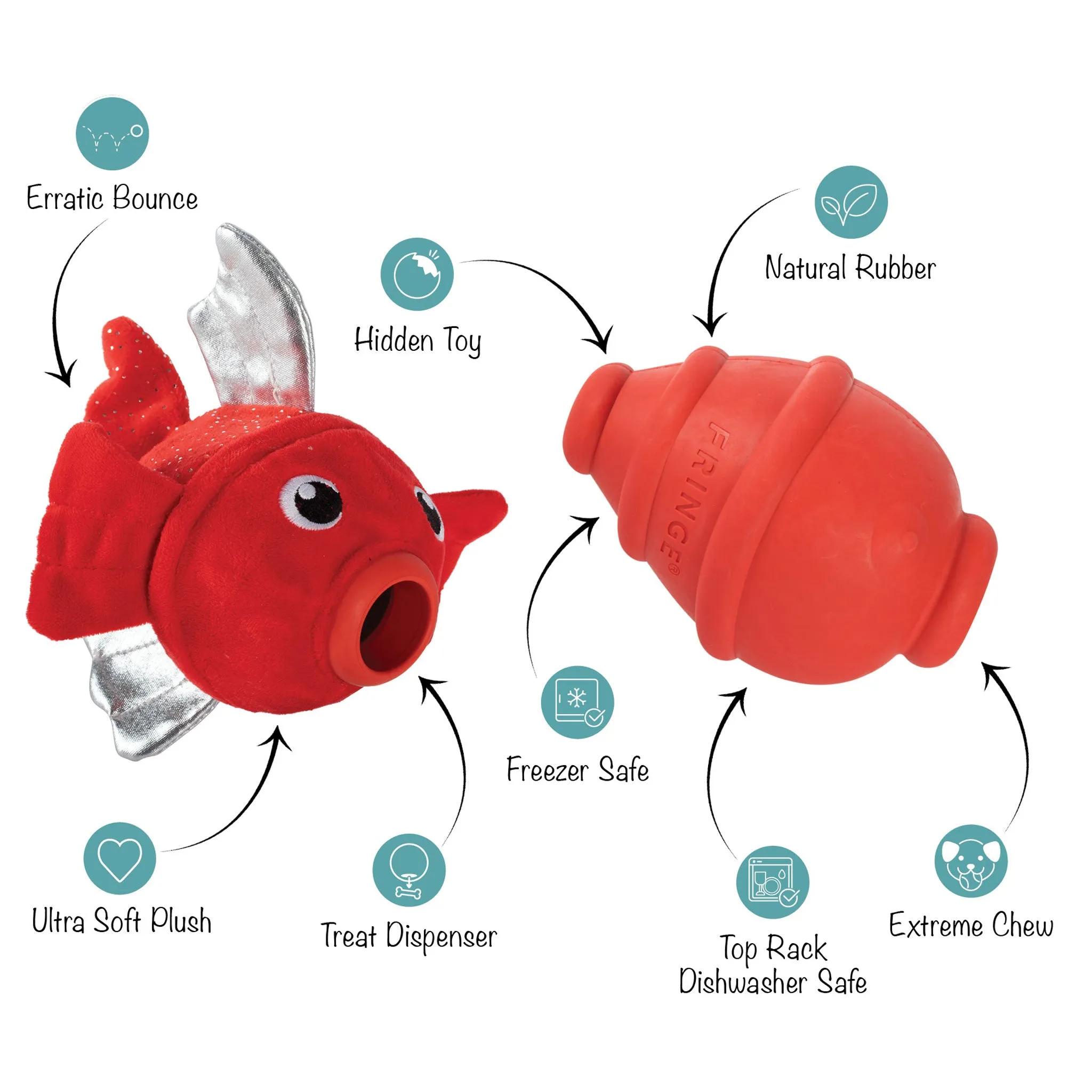 Fringe Plush & Rubber Fish Dog Toy