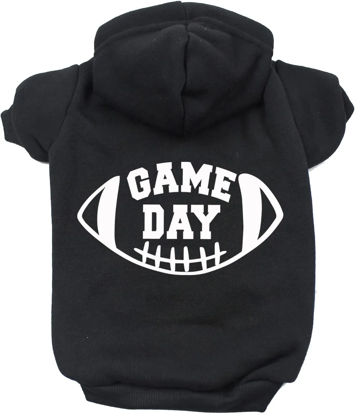 Game Day Football Dog Hoodie Fleece Lined Pullover Sweatshirt with Leash Hole (Black, X-Small 323)
