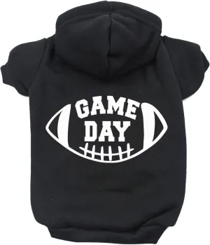 Game Day Football Dog Hoodie Fleece Lined Pullover Sweatshirt with Leash Hole (Black, X-Small 323)