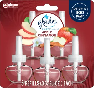 Glade PlugIns Refills Air Freshener, Scented and Essential Oils for Home and Bathroom, Apple Cinnamon, 3.35 Fl Oz, 5 Count