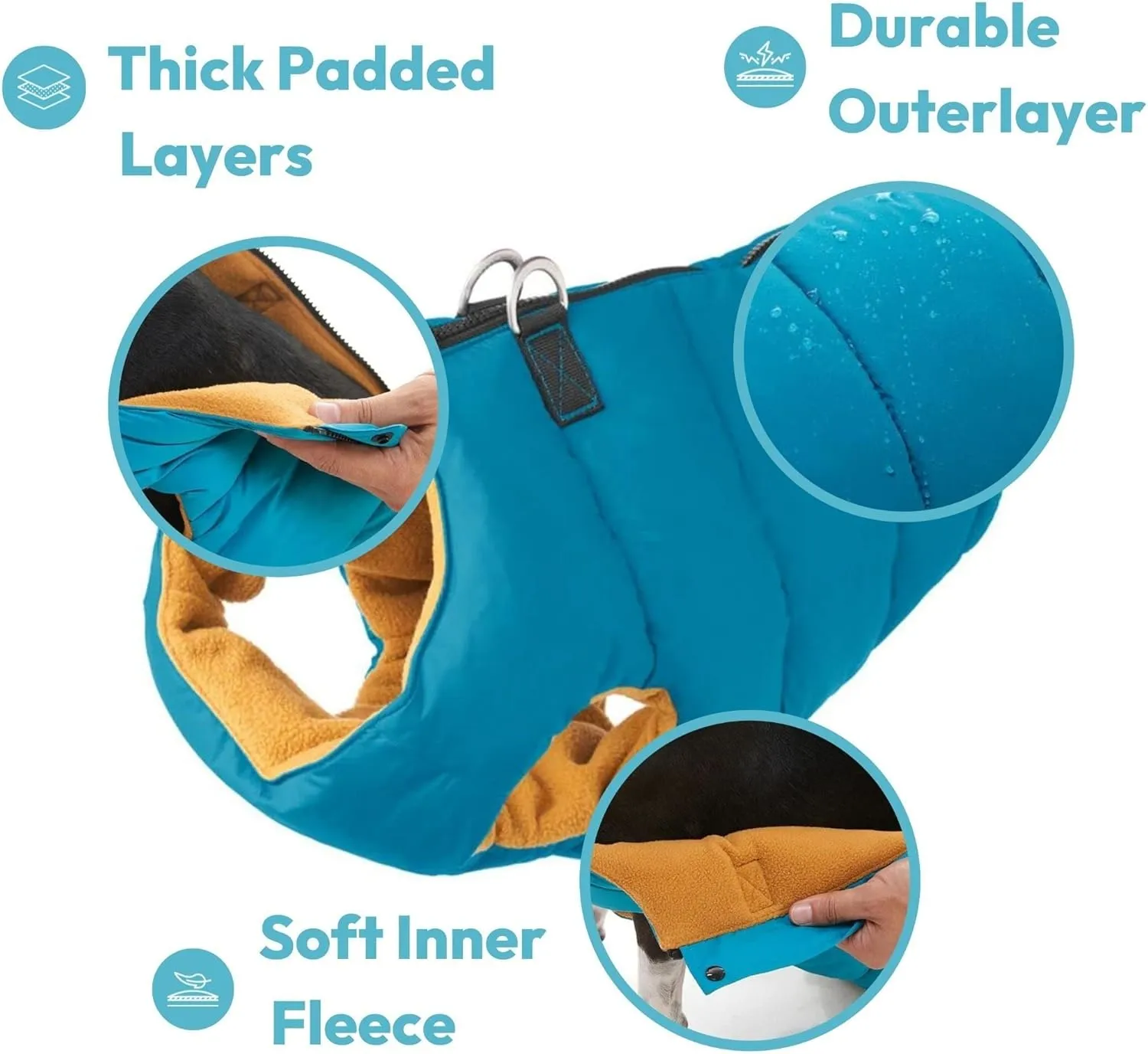 Gooby Padded Vest Dog Jacket - Solid Black, Medium - Warm Zip Up Vest Fleece Jacket with Dual D Ring Leash - Water Resistant Sweater - Clothes for Small and Medium Dogs