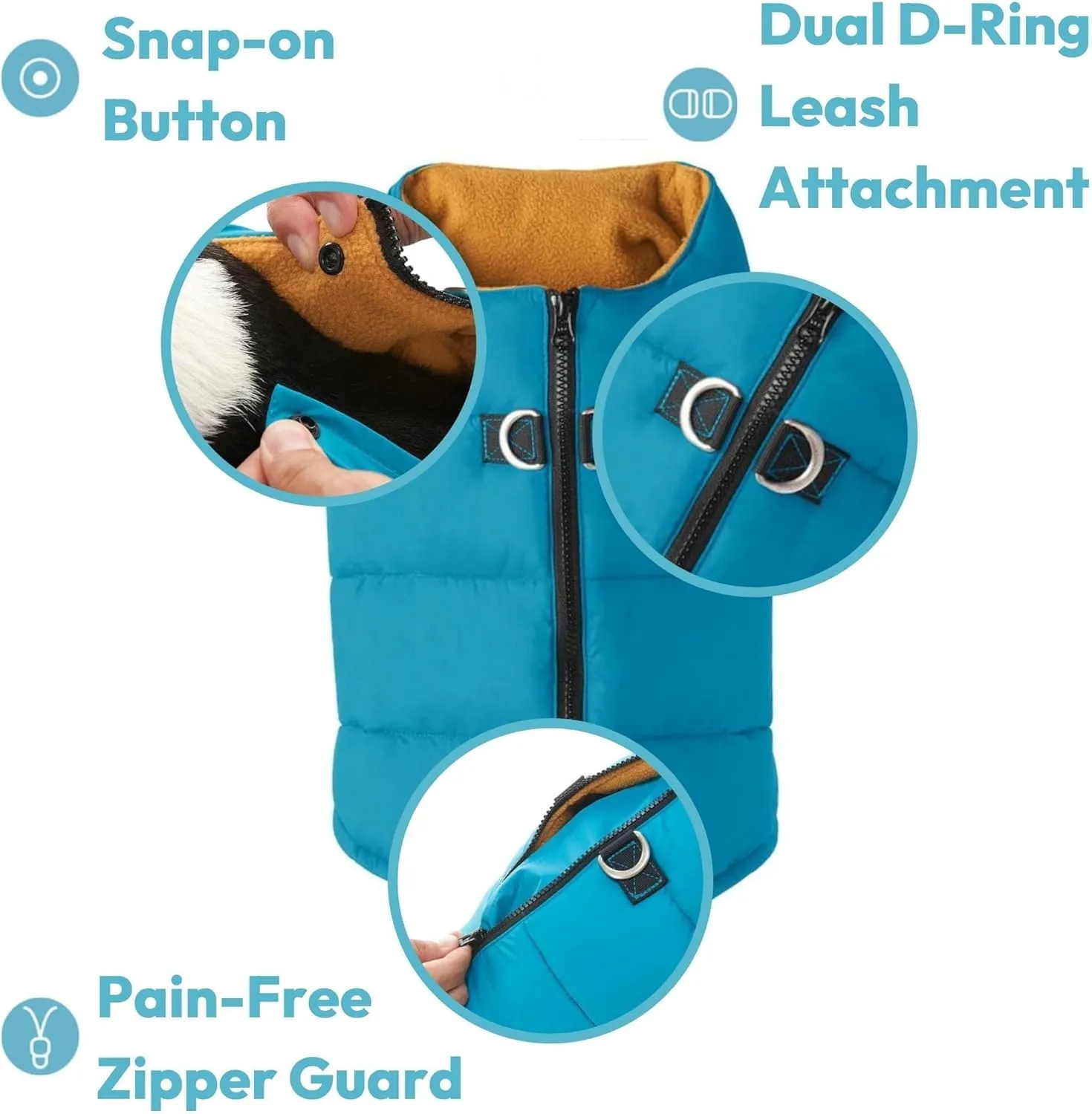 Gooby Padded Vest Dog Jacket - Solid Black, Medium - Warm Zip Up Vest Fleece Jacket with Dual D Ring Leash - Water Resistant Sweater - Clothes for Small and Medium Dogs