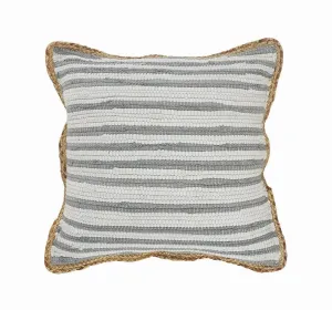 Gray and White Striped Jute Bordered LR099444 Throw Pillow