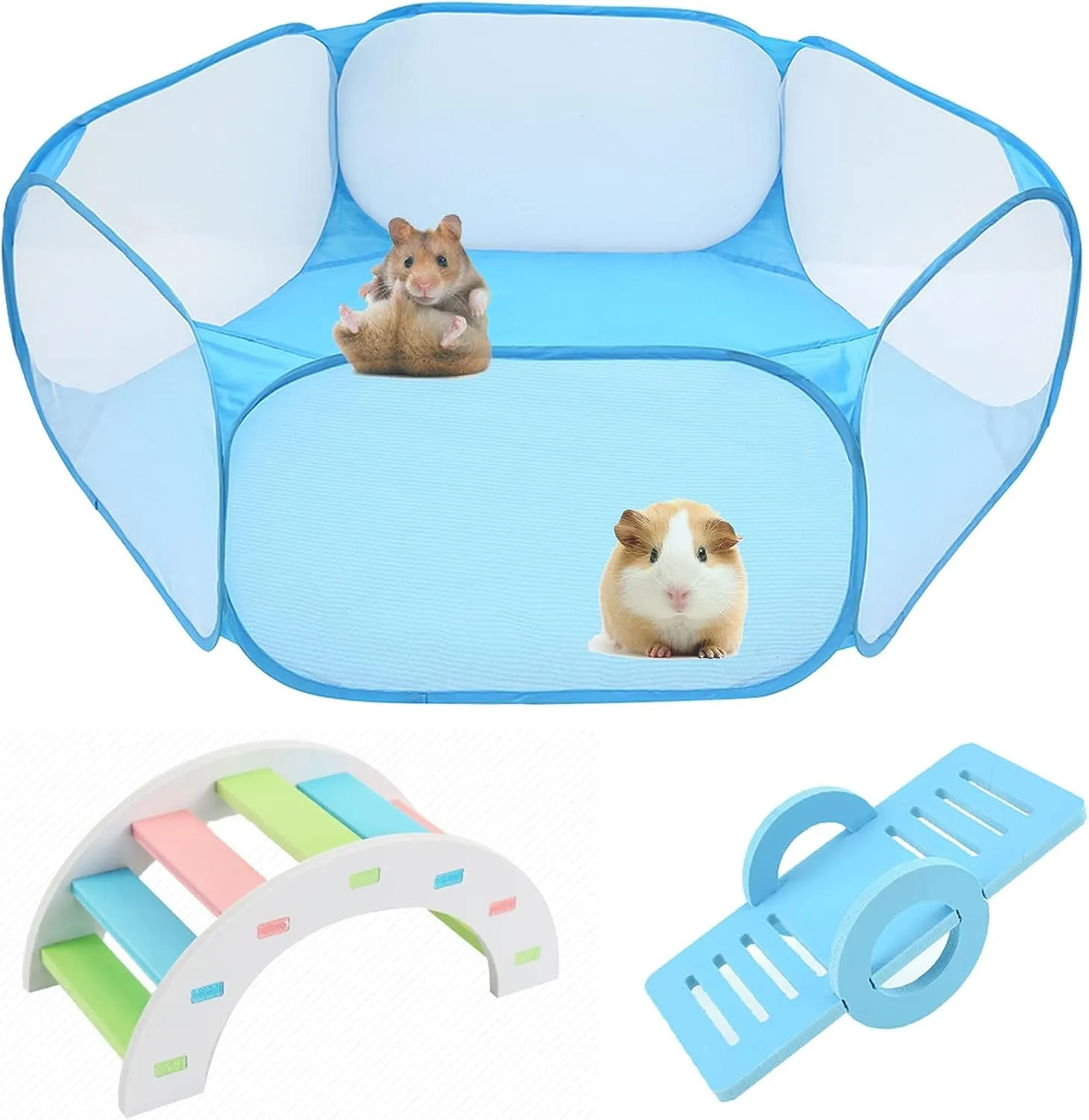 Hamster Foldable Exercise Playpen, Breathable and Transparent Pet Playpen, Indoor/Outdoor Cage Small Animal Fence for Syrian Hamster Rats Chinchillas Rabbit Guinea Pigs Gerbils Hedgehogs Reptiles