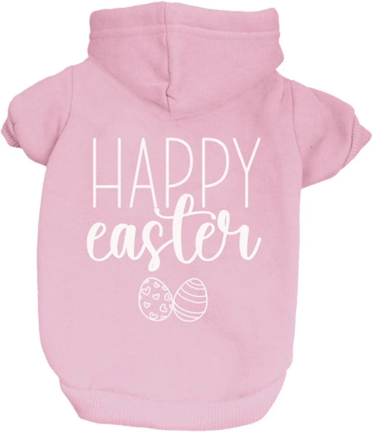 Happy Easter Dog Hoodie Fleece Lined Pullover Sweatshirt with Leash Hole (Baby Pink, X-Large 1216)