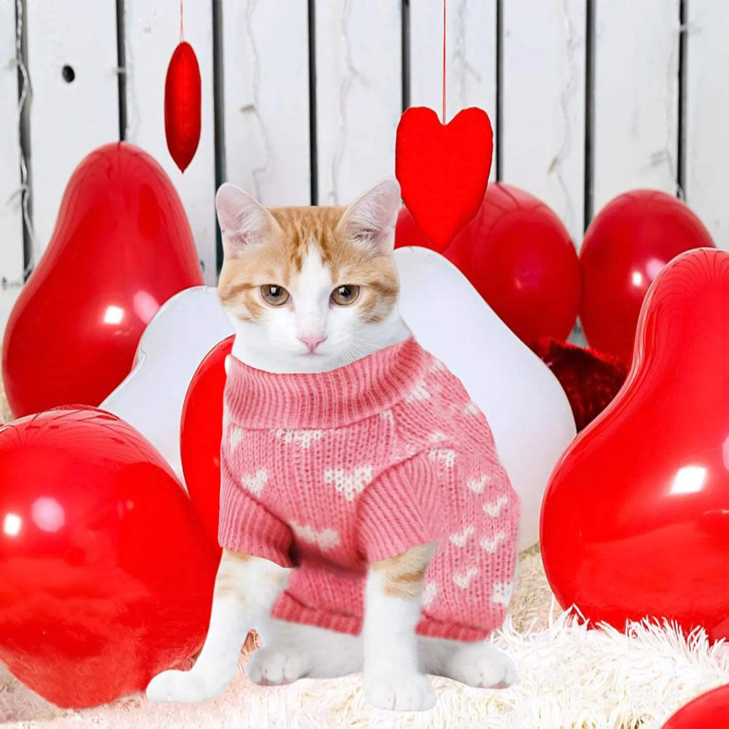 Heart Sweater for Dog,Pink Soft Valentines Sweater Warm Cat Heart Love Pattern Knitted Sweater for Puppy Kitten Pets (Pink, Small)