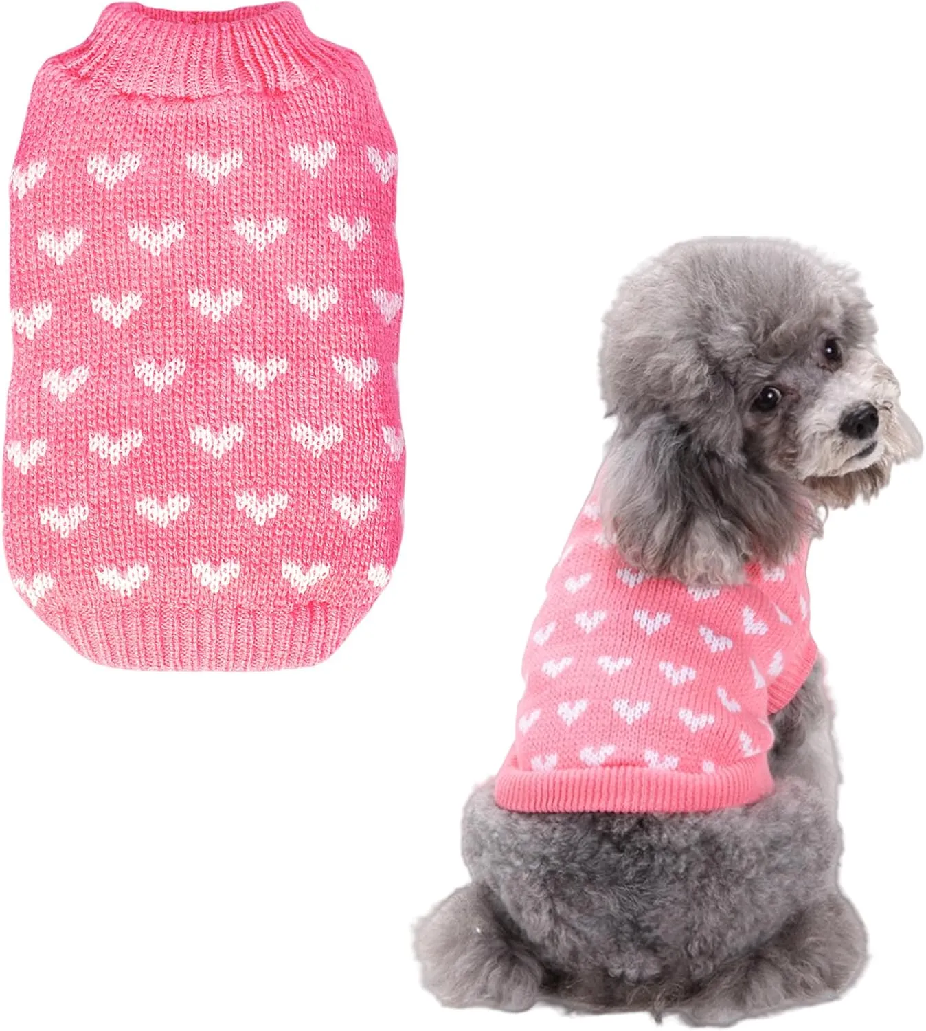 Heart Sweater for Dog,Pink Soft Valentines Sweater Warm Cat Heart Love Pattern Knitted Sweater for Puppy Kitten Pets (Pink, Small)