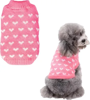 Heart Sweater for Dog,Pink Soft Valentines Sweater Warm Cat Heart Love Pattern Knitted Sweater for Puppy Kitten Pets (Pink, Small)