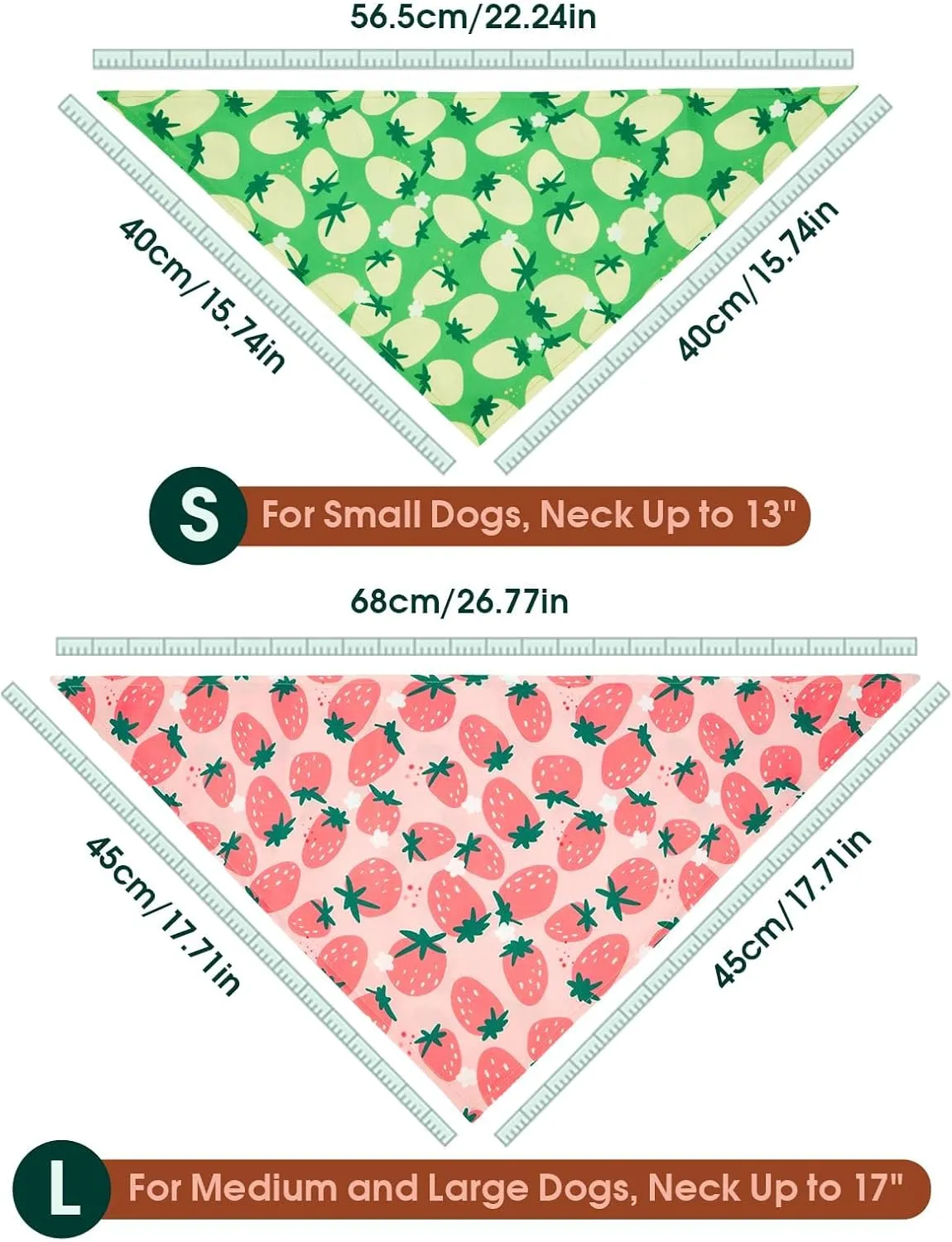 Kuoser Dog Bandanas, Triangle Reversible Fruit Print Pet Bandanas for Boy and Girl, All Seasons Bandana for Small Medium and Large, Green L