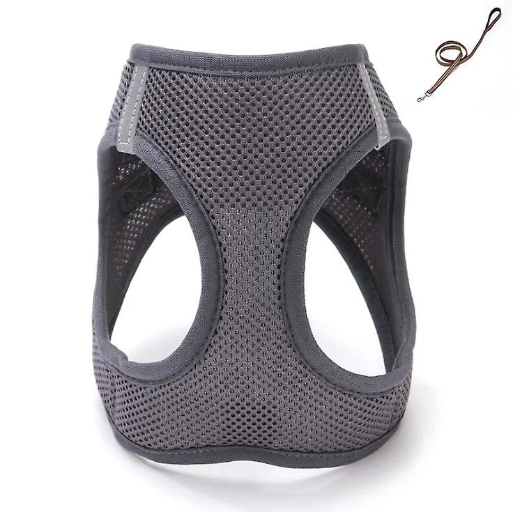L 32-34cm gray Breathable pet traction vest with leash for small dogs, medium and large AZ17333