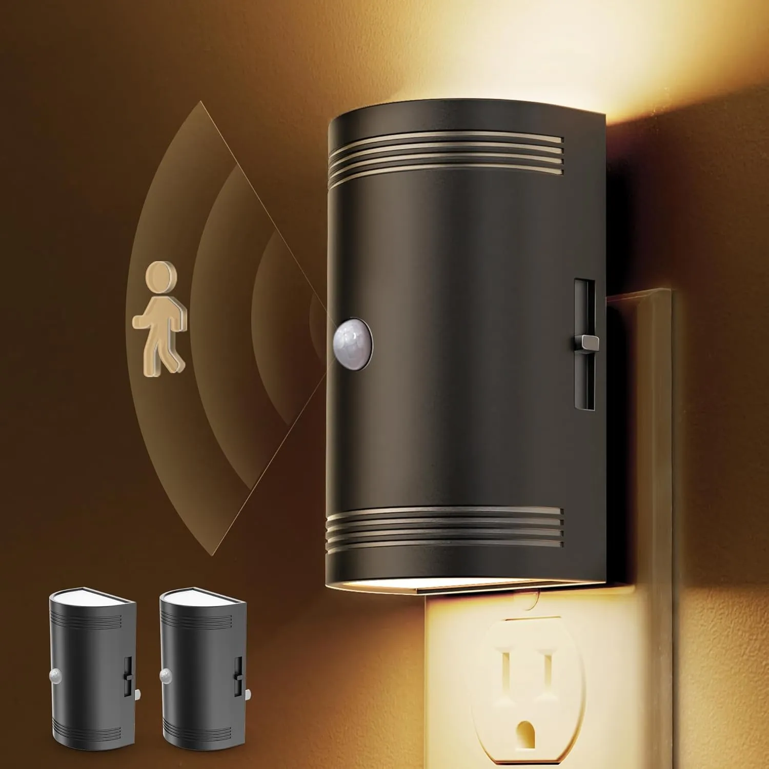 L LOHAS LED Motion Sensor Night Light, Night Lights Plug into Wall, Dimmable Night Lights, Dusk to Dawn Plug in Night Light for Bathroom, Bedroom, Hallway, 0-100LM Soft White 3000K, 2-Pack