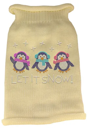 Let It Snow Penguins Rhinestone Knit Pet Sweater XS Cream