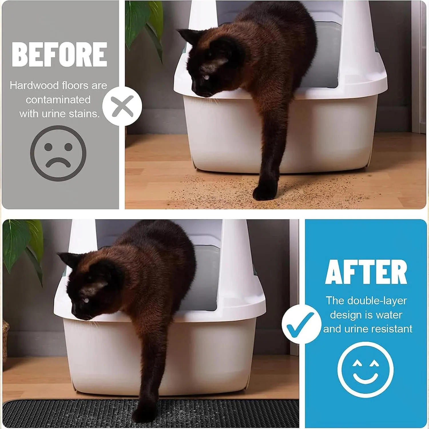 Litter Mat, 24X35In/26X46In Honeycomb Double Layer Litter Box Mats for Cats Cat Litter Matt, Waterproof Leakproof Anti-Slip,24X35In-Beige