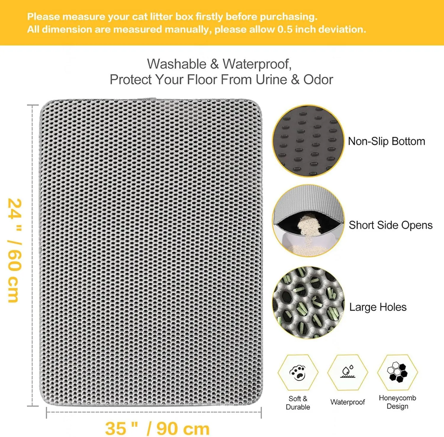 Litter Mat, 24X35In/26X46In Honeycomb Double Layer Litter Box Mats for Cats Cat Litter Matt, Waterproof Leakproof Anti-Slip,24X35In-Beige