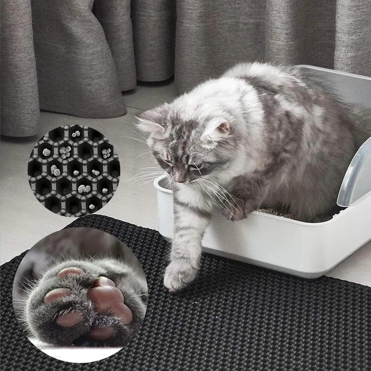 Litter Mat, 24X35In/26X46In Honeycomb Double Layer Litter Box Mats for Cats Cat Litter Matt, Waterproof Leakproof Anti-Slip,24X35In-Beige