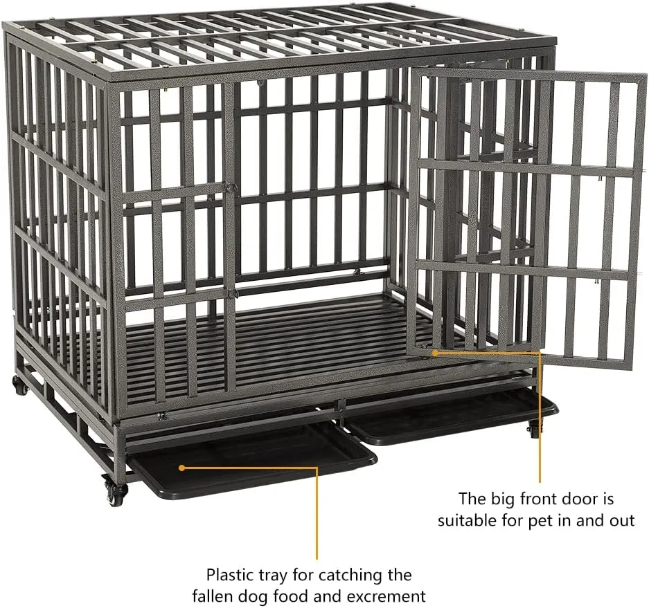 LUCKUP Empire Heavy Duty Dog Cage Metal Kennel and Crate for Medium and Large Dogs, Pet Playpen with Four Wheels, Easy to Install, 46 inch, Black