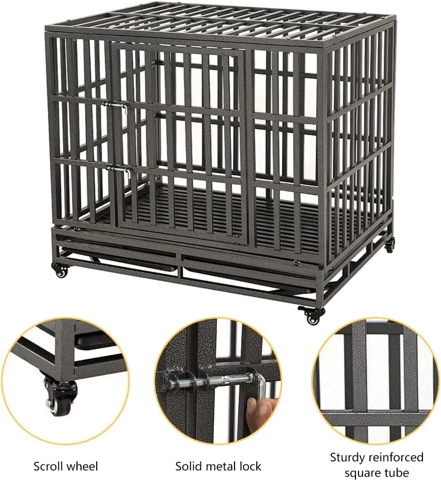 LUCKUP Empire Heavy Duty Dog Cage Metal Kennel and Crate for Medium and Large Dogs, Pet Playpen with Four Wheels, Easy to Install, 46 inch, Black