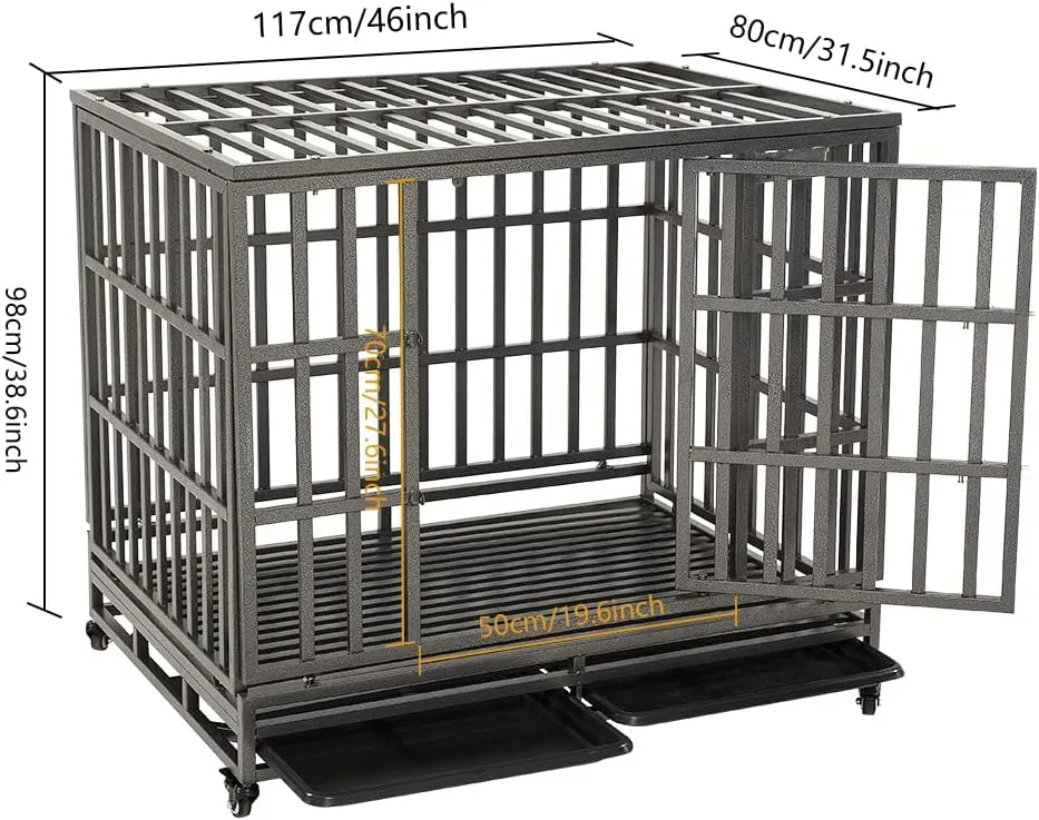 LUCKUP Empire Heavy Duty Dog Cage Metal Kennel and Crate for Medium and Large Dogs, Pet Playpen with Four Wheels, Easy to Install, 46 inch, Black