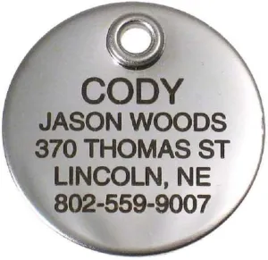 LuckyPet Pet ID Tag - Mirror Finish Stainless Steel Round 1" Dog Tag & Cat Tag - Durable, Easy to Read Custom Engraving on Front, Reflective on Back