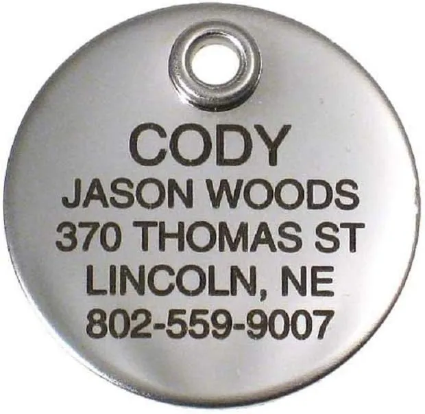 LuckyPet Pet ID Tag - Mirror Finish Stainless Steel Round 1" Dog Tag & Cat Tag - Durable, Easy to Read Custom Engraving on Front, Reflective on Back
