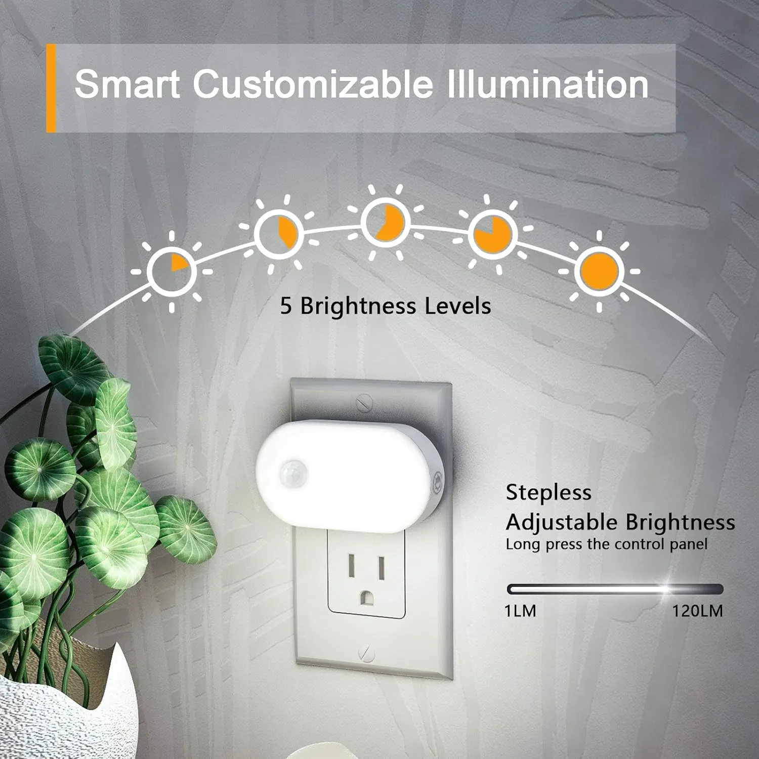 Lyridz Motion Sensor Night Light Plug in, LED Nightlight Super Bright 1-120LM Smart Cold White Light with Stepless Adjustable Brightness for Bedroom, Kitchen, Stairs, Hallway, 2 Pack