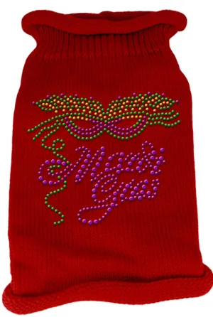 Mardi Gras Rhinestud Knit Pet Sweater XL Red