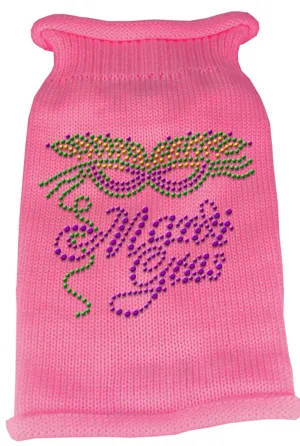Mardi Gras Rhinestud Knit Pet Sweater XS Pink
