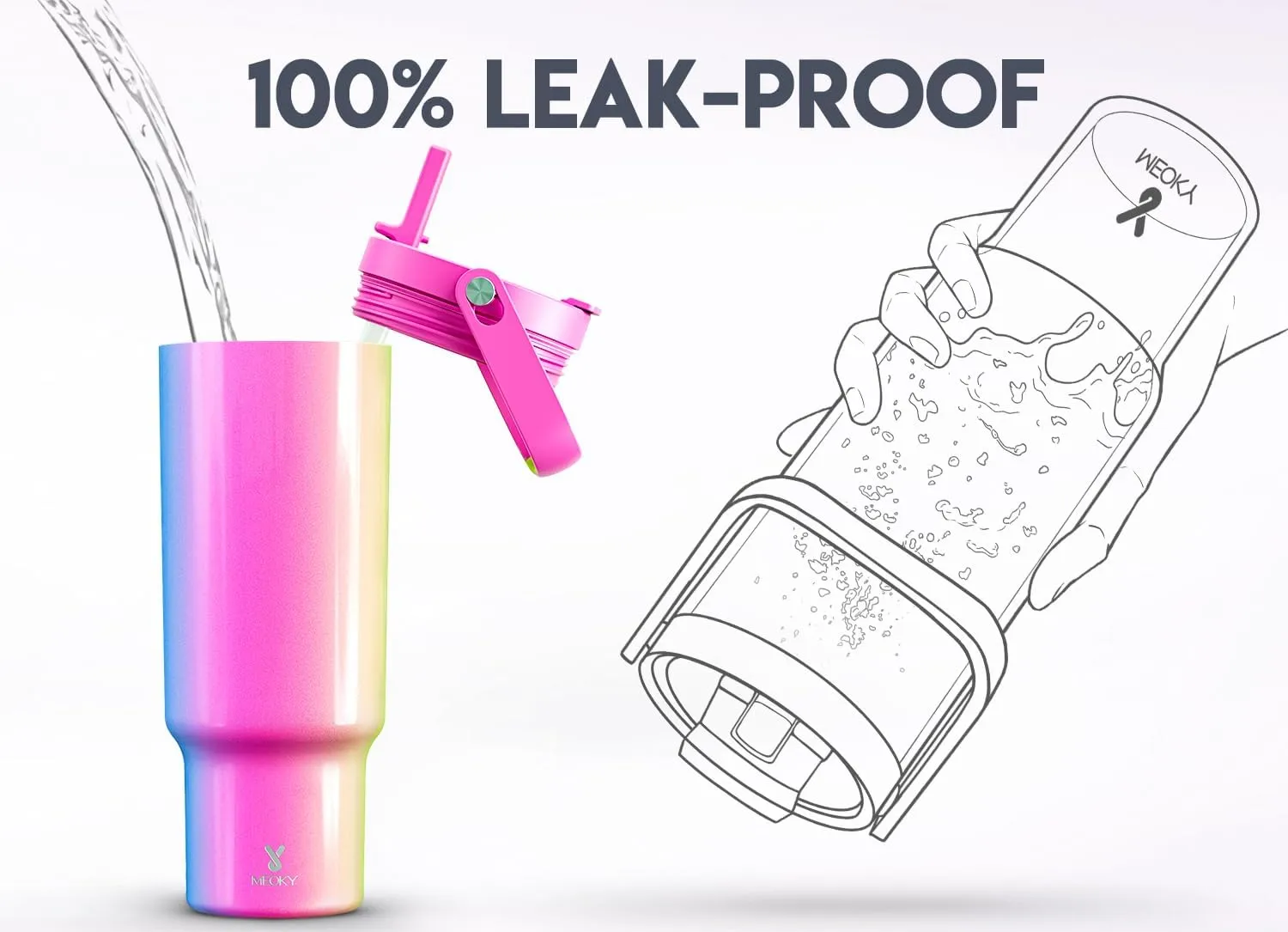 Meoky 40 oz Tumbler with Handle and Straw, Insulated Water Bottle, Stainless Steel Travel Mug, Keeps Cold for 34 Hours, 100% Leak Proof, Fits in Car Cup Holder (Carnival)