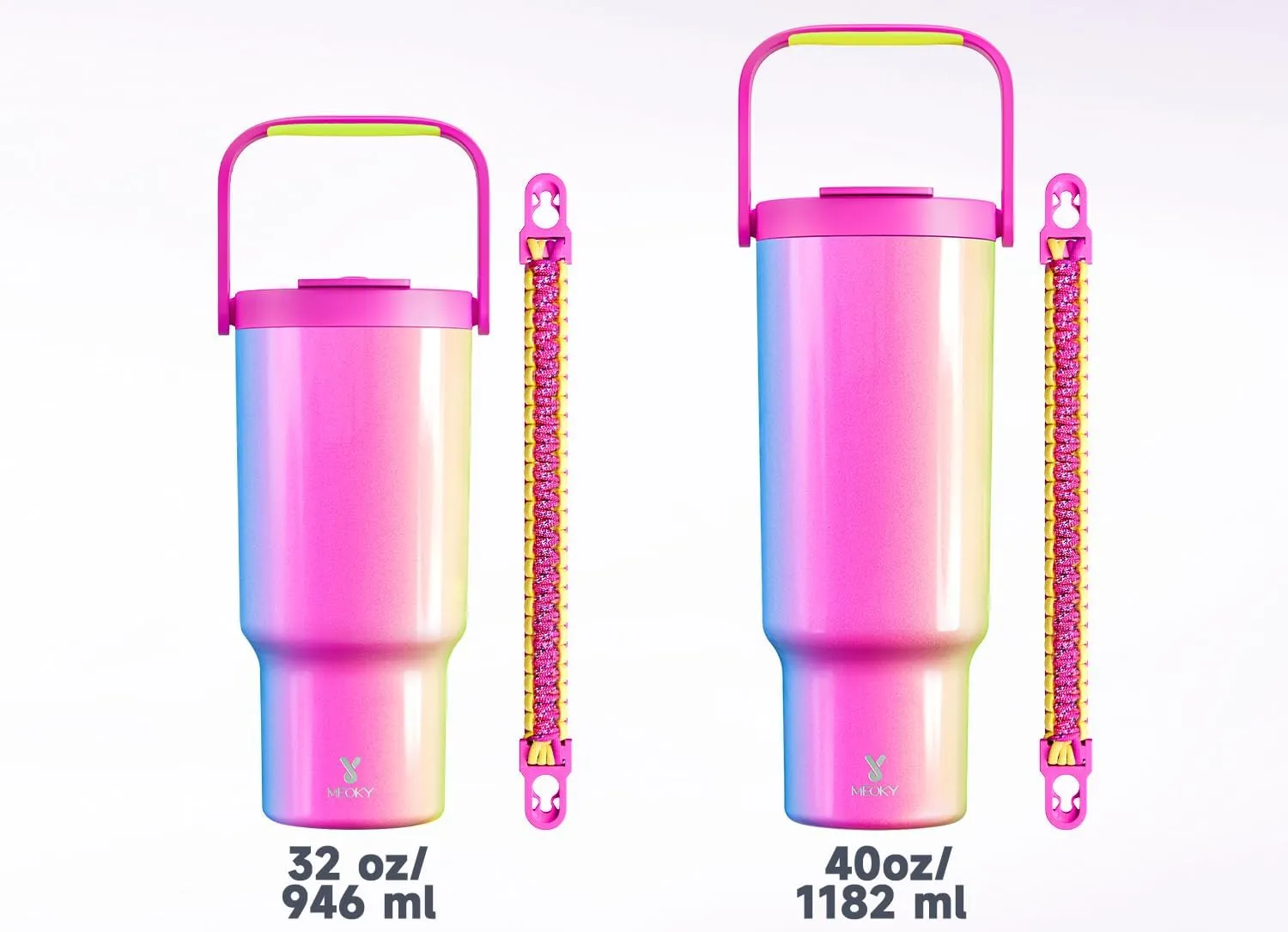 Meoky 40 oz Tumbler with Handle and Straw, Insulated Water Bottle, Stainless Steel Travel Mug, Keeps Cold for 34 Hours, 100% Leak Proof, Fits in Car Cup Holder (Carnival)