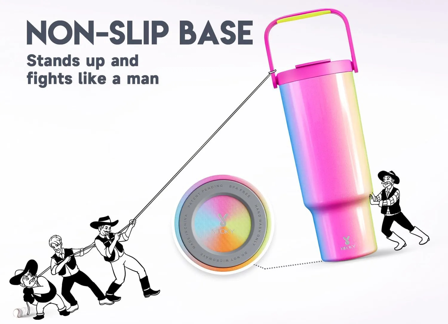 Meoky 40 oz Tumbler with Handle and Straw, Insulated Water Bottle, Stainless Steel Travel Mug, Keeps Cold for 34 Hours, 100% Leak Proof, Fits in Car Cup Holder (Carnival)