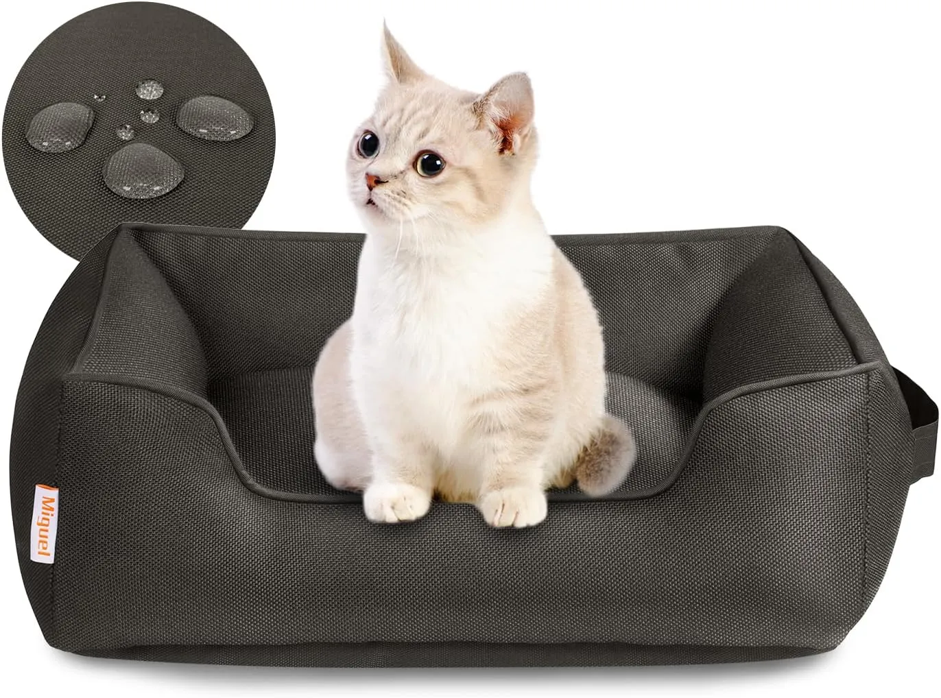 Miguel Outdoor Waterproof Cat Bed with Side, Oxford Durable Dog Bed for Small Dog Easy Clean, All Weather Rectangle Medium Pet Bed Bolster Tough Puppy Bed Scratch Resistant Removable Cover, 20 inches