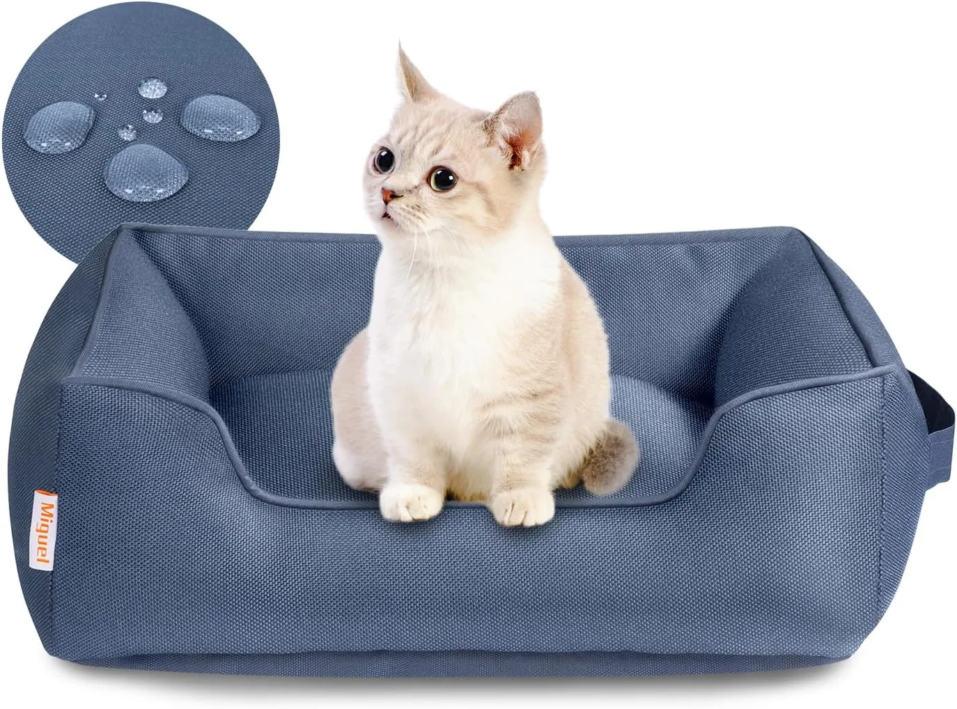 Miguel Outdoor Waterproof Cat Bed with Side, Oxford Durable Dog Bed for Small Dog Easy Clean, All Weather Rectangle Medium Pet Bed Bolster Tough Puppy Bed Scratch Resistant Removable Cover, 20 inches