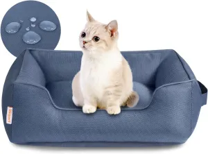 Miguel Outdoor Waterproof Cat Bed with Side, Oxford Durable Dog Bed for Small Dog Easy Clean, All Weather Rectangle Medium Pet Bed Bolster Tough Puppy Bed Scratch Resistant Removable Cover, 20 inches